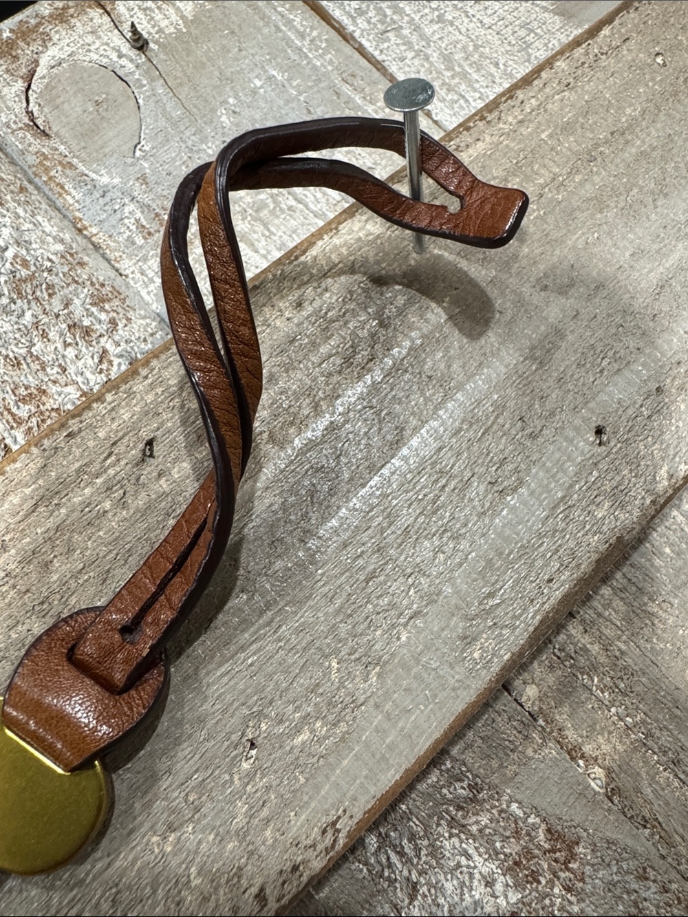 Fossil Brass Key Pendant on Brown Leather Strap - Picture 3 of 3